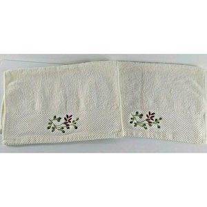 Vintage Embroidered Bath Cloths Towels Woven Sophia White Flowers Y2K Set of 2